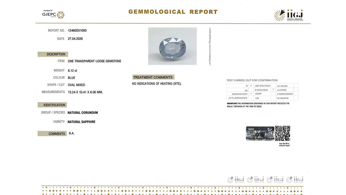 Buy IIGJ Certified 8.12 Carat Blue Sapphire with lifetime guarantee