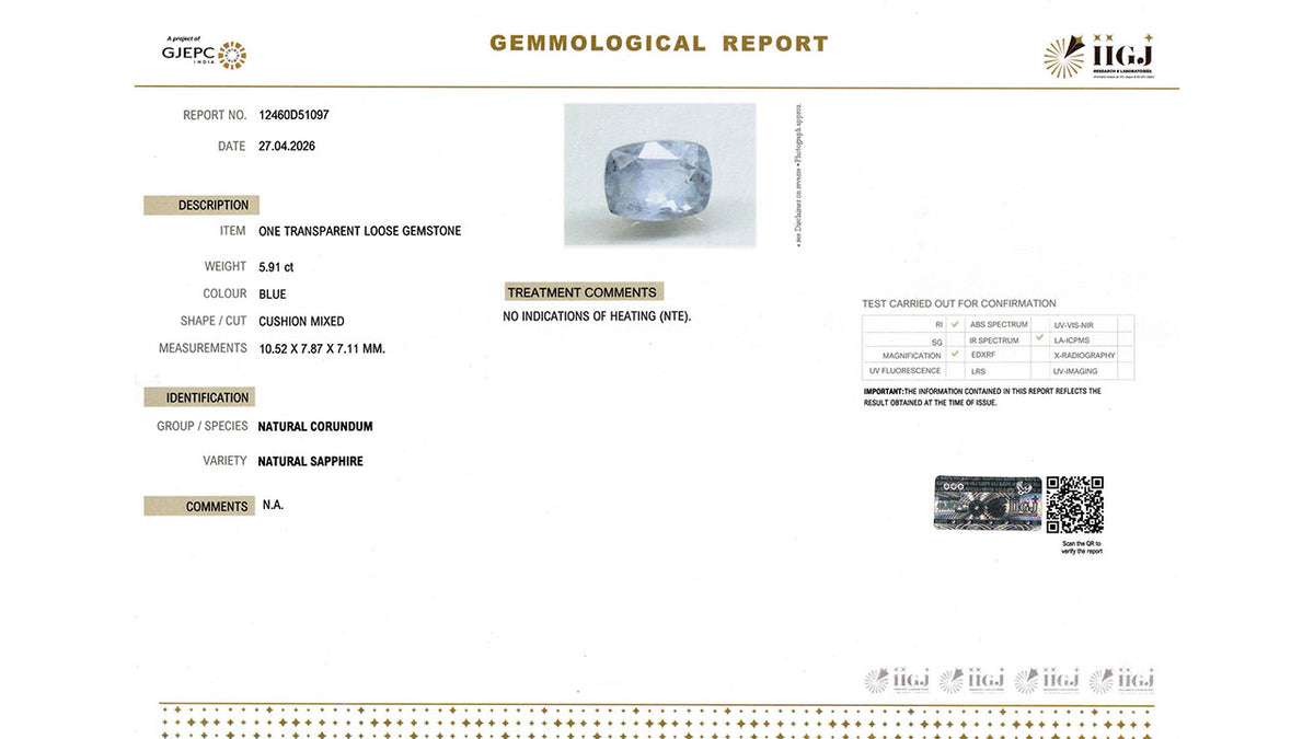 Buy IIGJ Certified 5.91 Carat Blue Sapphire with lifetime guarantee