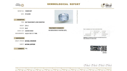 Buy IIGJ Certified 5.91 Carat Blue Sapphire with lifetime guarantee