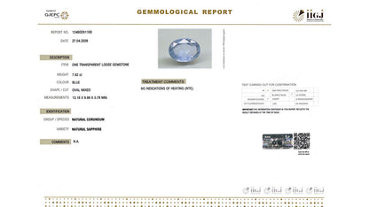 Buy IIGJ Certified 7.92 Carat Blue Sapphire with lifetime guarantee