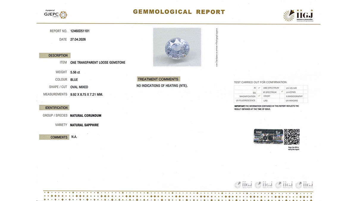 Buy IIGJ Certified 5.56 Carat Blue Sapphire with lifetime guarantee