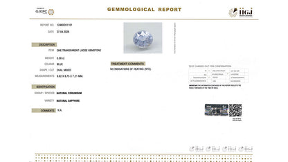 Buy IIGJ Certified 5.56 Carat Blue Sapphire with lifetime guarantee