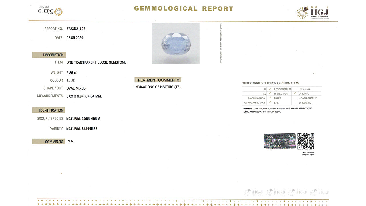 Buy GJI Certified 2.85 Carat Blue Sapphire with lifetime guarantee