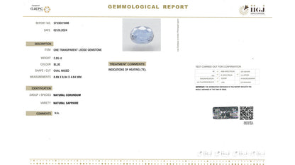 Buy GJI Certified 2.85 Carat Blue Sapphire with lifetime guarantee