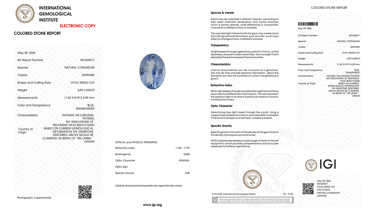 Buy GJI Certified 5.99 Carat Blue Sapphire with lifetime guarantee