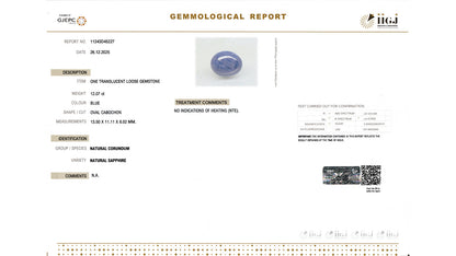 Buy GJI Certified 12.07 Carat Blue Sapphire with lifetime guarantee