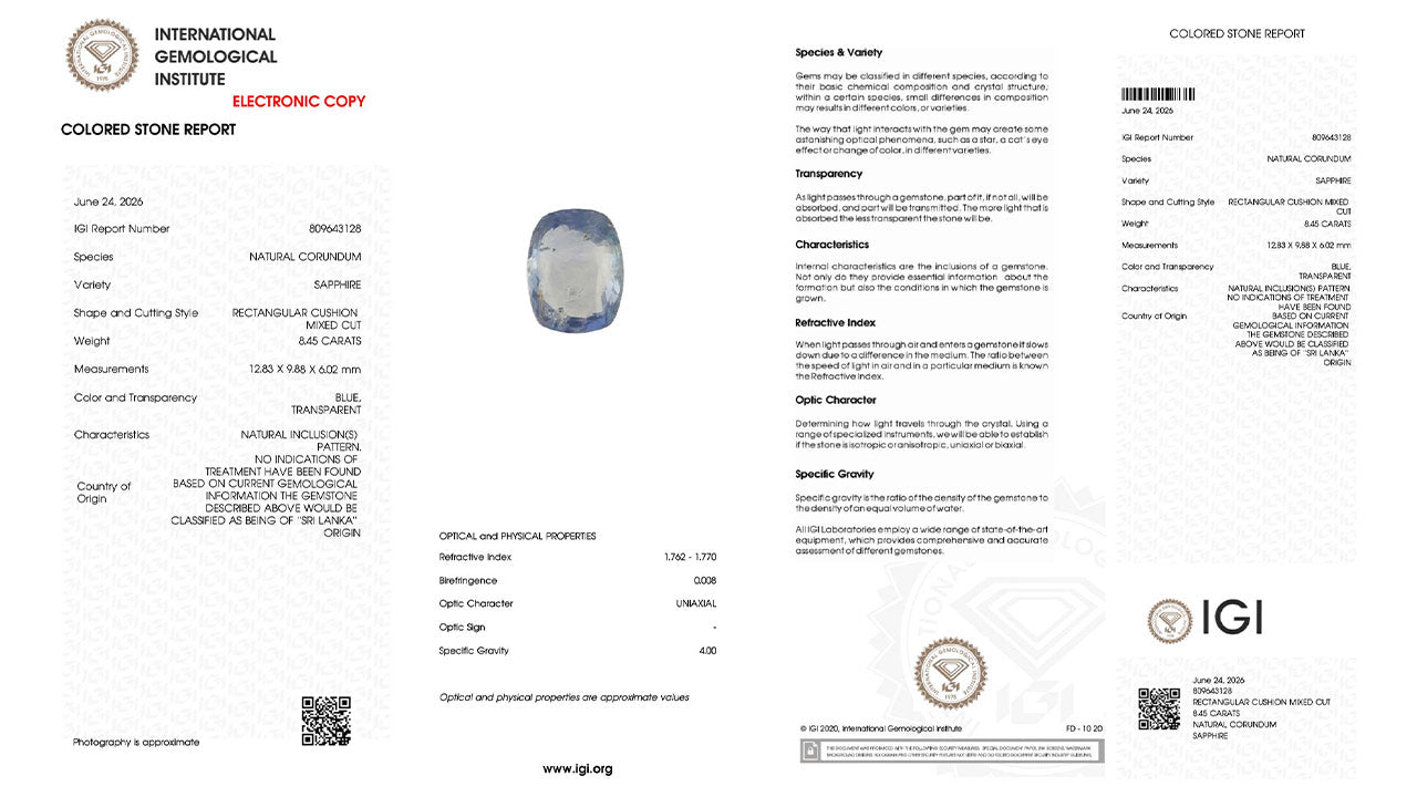 Buy GJI Certified 8.45 Carat Blue Sapphire with lifetime guarantee