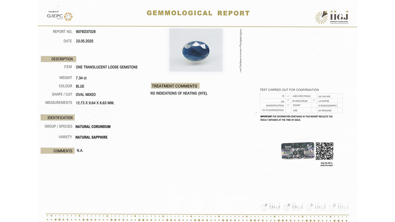 Buy GJI Certified 7.34 Carat Blue Sapphire with lifetime guarantee