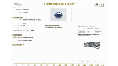 Buy GJI Certified 7.34 Carat Blue Sapphire with lifetime guarantee