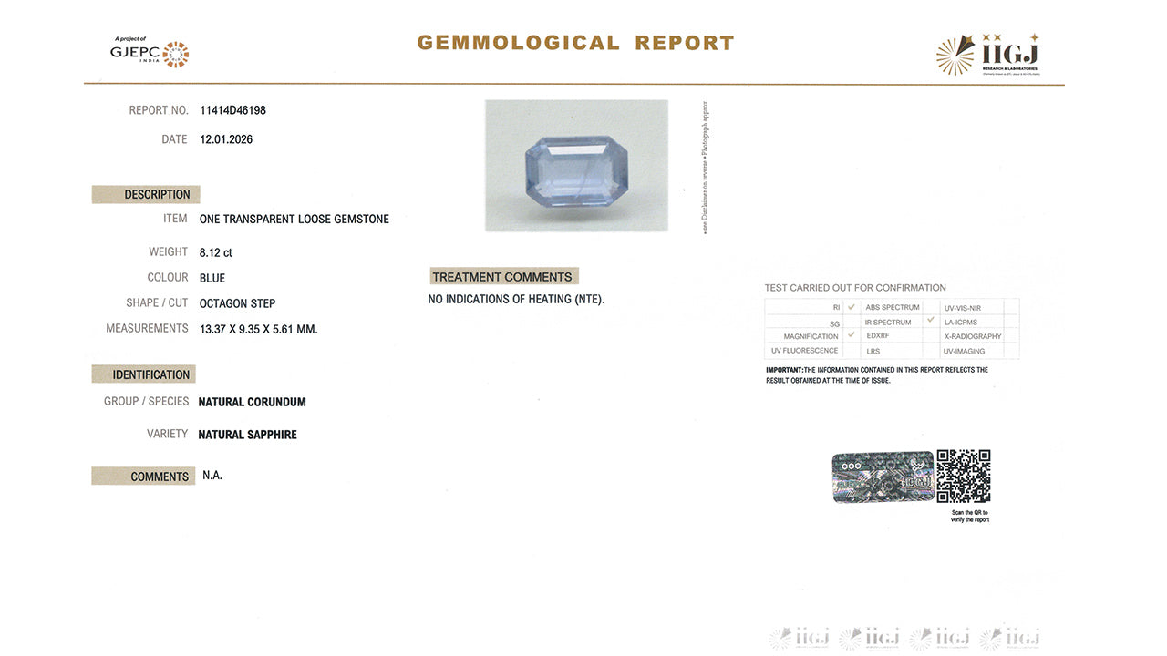 Buy GJI Certified 8.12 Carat Blue Sapphire with lifetime guarantee