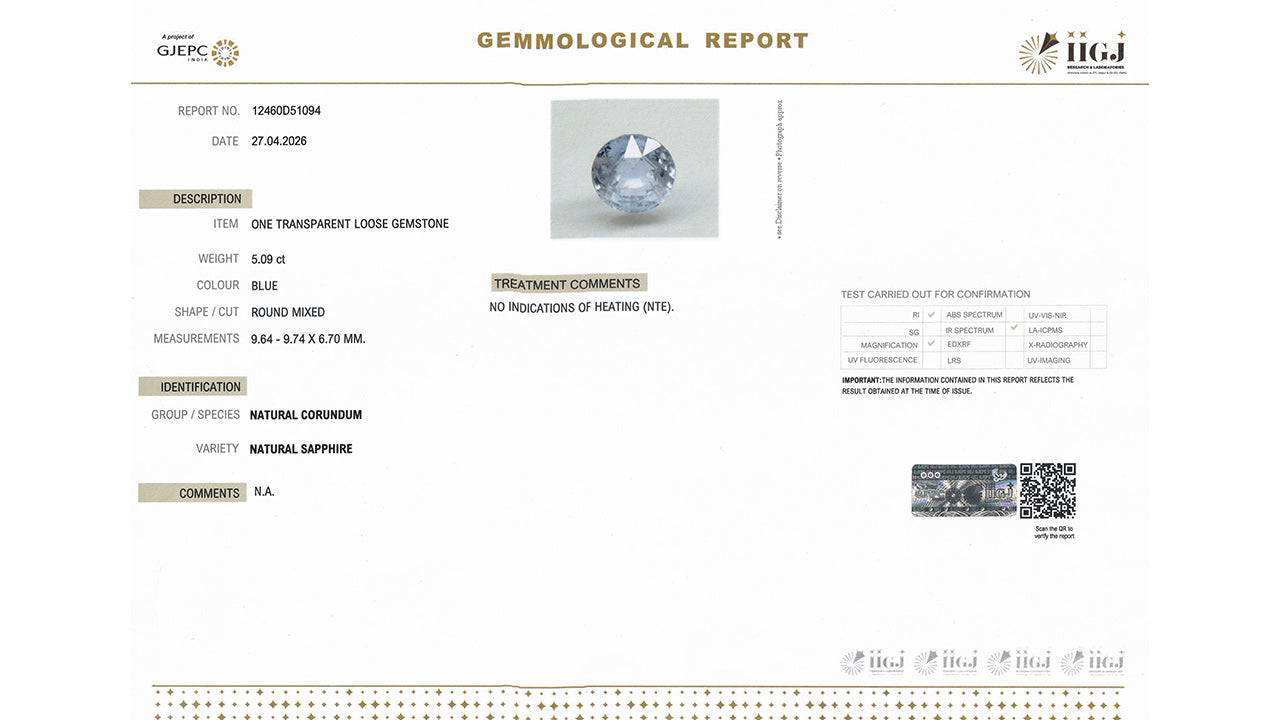 Buy GJI Certified 5.09 Carat Blue Sapphire with lifetime guarantee
