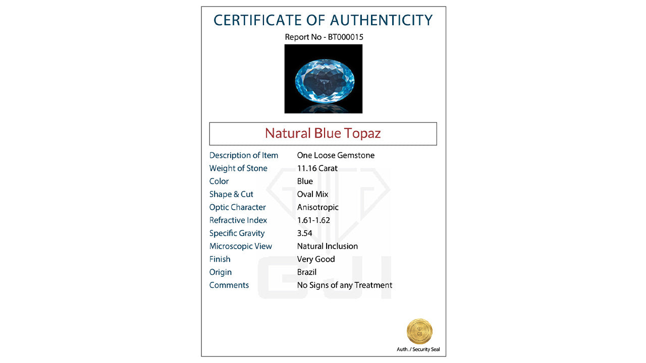 Buy GJI Certified 11.16 Carat Topaz with lifetime guarantee