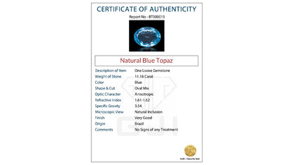 Buy GJI Certified 11.16 Carat Topaz with lifetime guarantee