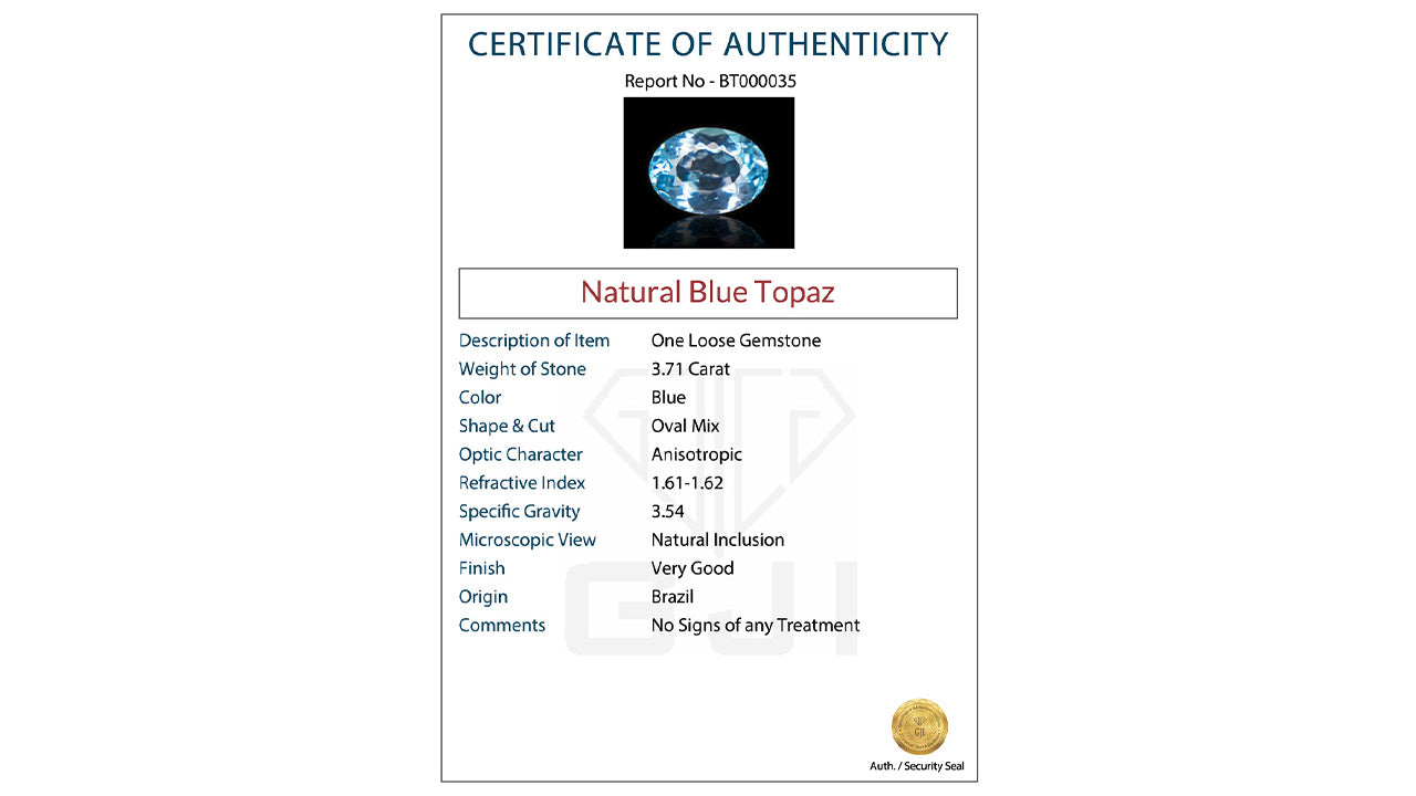 Buy GJI Certified 3.71 Carat Topaz with lifetime guarantee