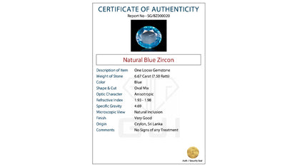 Buy GJI Certified 6.67 Carat Natural Zircon with lifetime guarantee