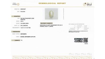 Buy GJI Certified 4.40 Carat Cat's Eye with lifetime guarantee