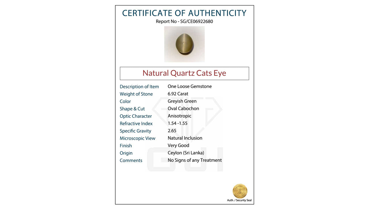 Buy GJI Certified 6.92 Carat Cat's Eye with lifetime guarantee