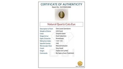 Buy GJI Certified 6.92 Carat Cat's Eye with lifetime guarantee