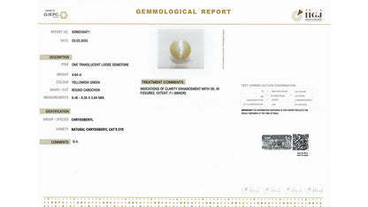 Buy GJI Certified 4.64 Carat Cats Eye with lifetime guarantee