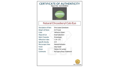 Buy GJI Certified 0.47 Carat Cats Eye with lifetime guarantee
