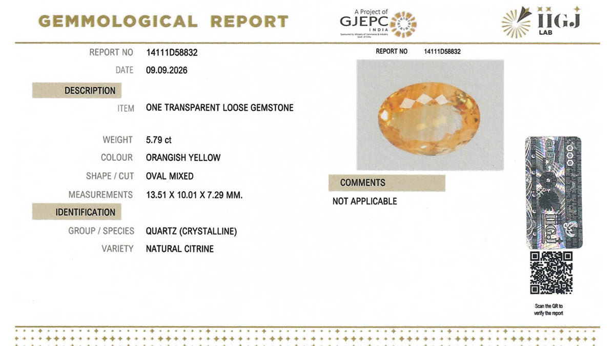 Buy IIGJ Certified 5.79 Carat Citrine with lifetime guarantee