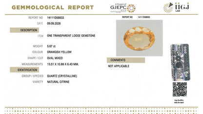 Buy IIGJ Certified 5.67 Carat Citrine with lifetime guarantee