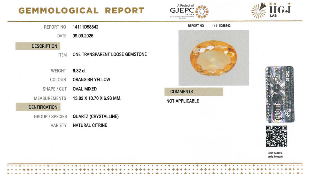 Buy IIGJ Certified 6.32 Carat Citrine with lifetime guarantee
