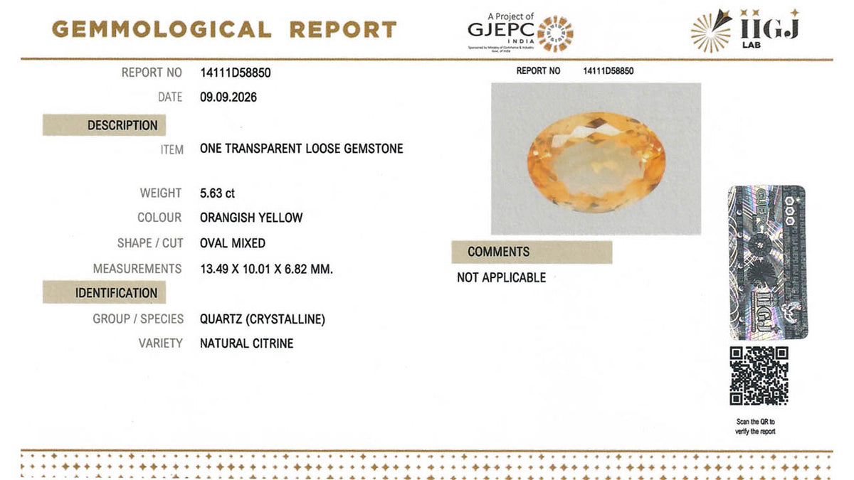 Buy IIGJ Certified 5.63 Carat Citrine with lifetime guarantee