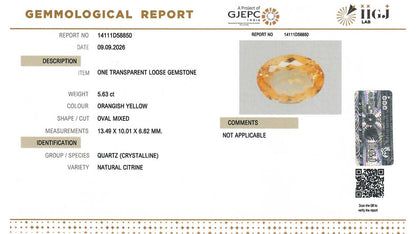 Buy IIGJ Certified 5.63 Carat Citrine with lifetime guarantee