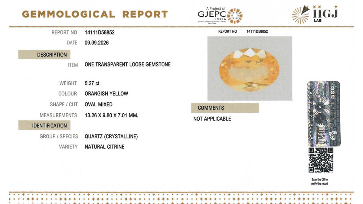 Buy IIGJ Certified 5.27 Carat Citrine with lifetime guarantee