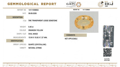 Buy IIGJ Certified 6.40 Carat Citrine with lifetime guarantee