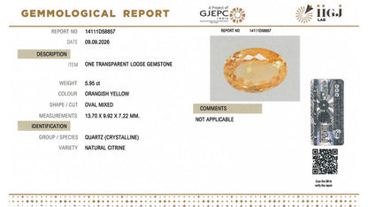 Buy IIGJ Certified 5.95 Carat Citrine with lifetime guarantee