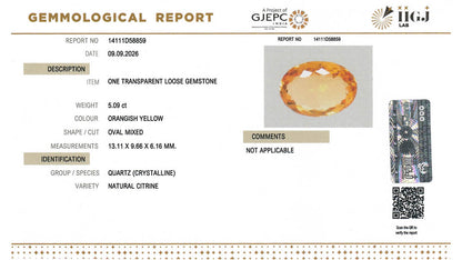 Buy IIGJ Certified 5.09 Carat Citrine with lifetime guarantee