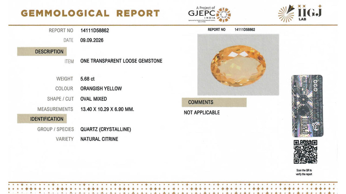 Buy IIGJ Certified 5.68 Carat Citrine with lifetime guarantee