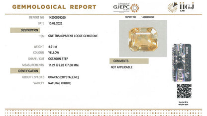 Buy IIGJ Certified 4.91 Carat Citrine with lifetime guarantee