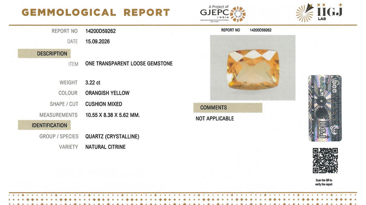 Buy IIGJ Certified 3.22 Carat Citrine with lifetime guarantee