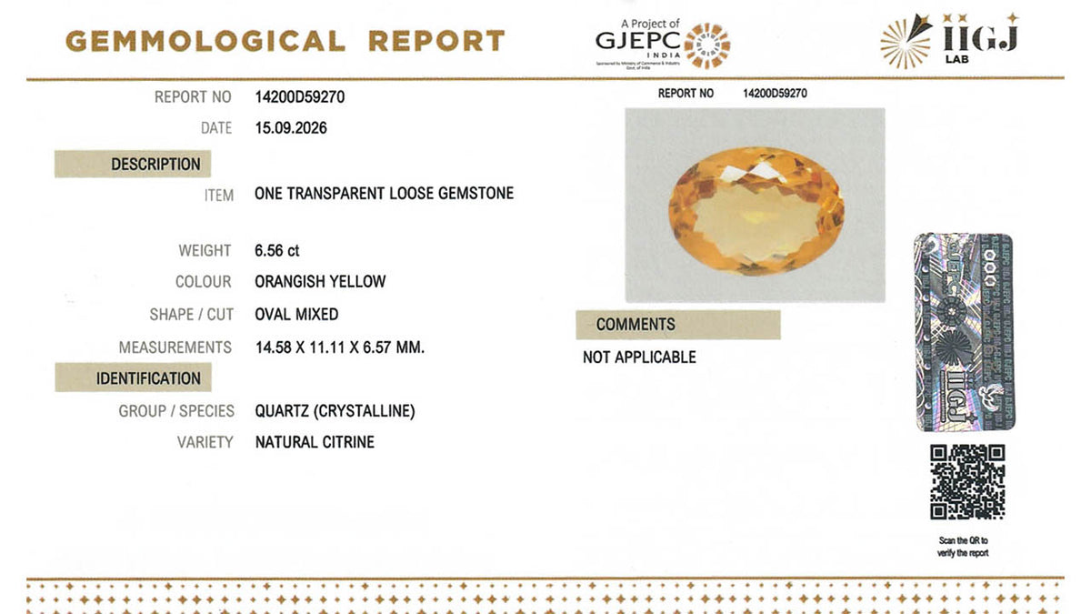 Buy IIGJ Certified 6.56 Carat Citrine with lifetime guarantee