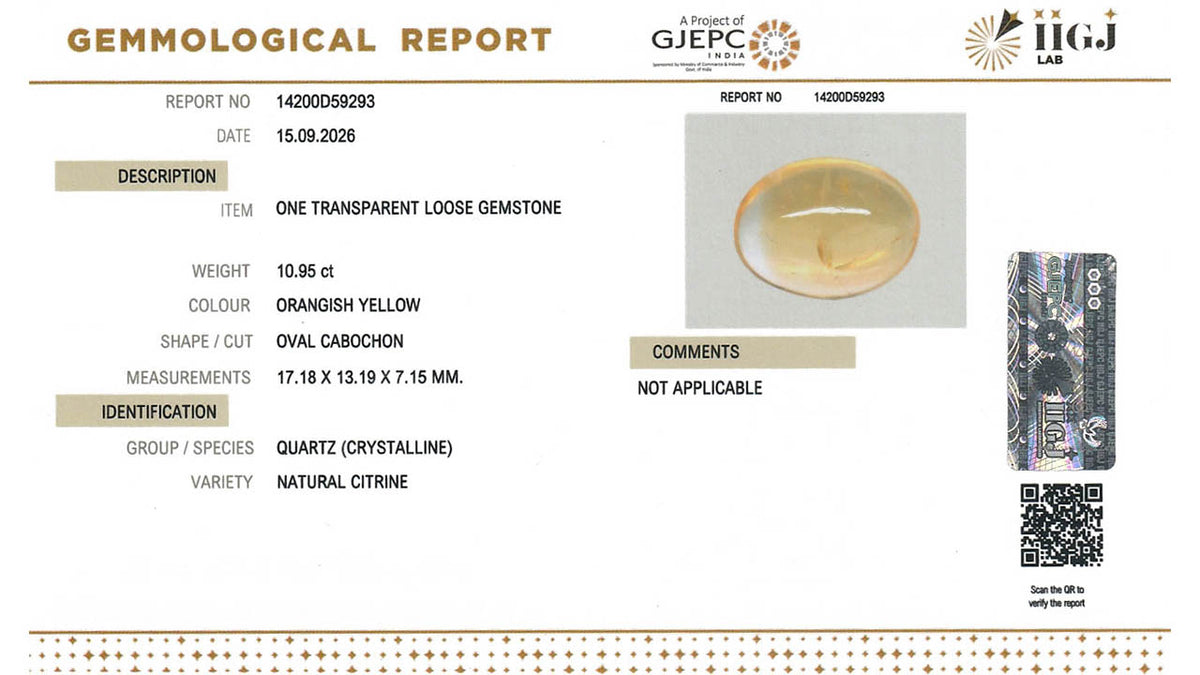 Buy IIGJ Certified 10.95 Carat Citrine with lifetime guarantee