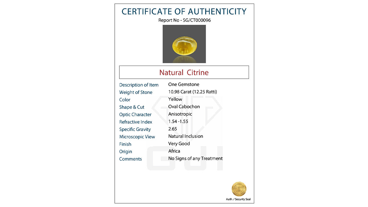 Buy GJI Certified 10.98 Carat Citrine with lifetime guarantee
