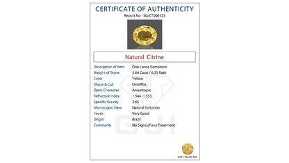 Buy GJI Certified 5.64 Carat Citrine with lifetime guarantee