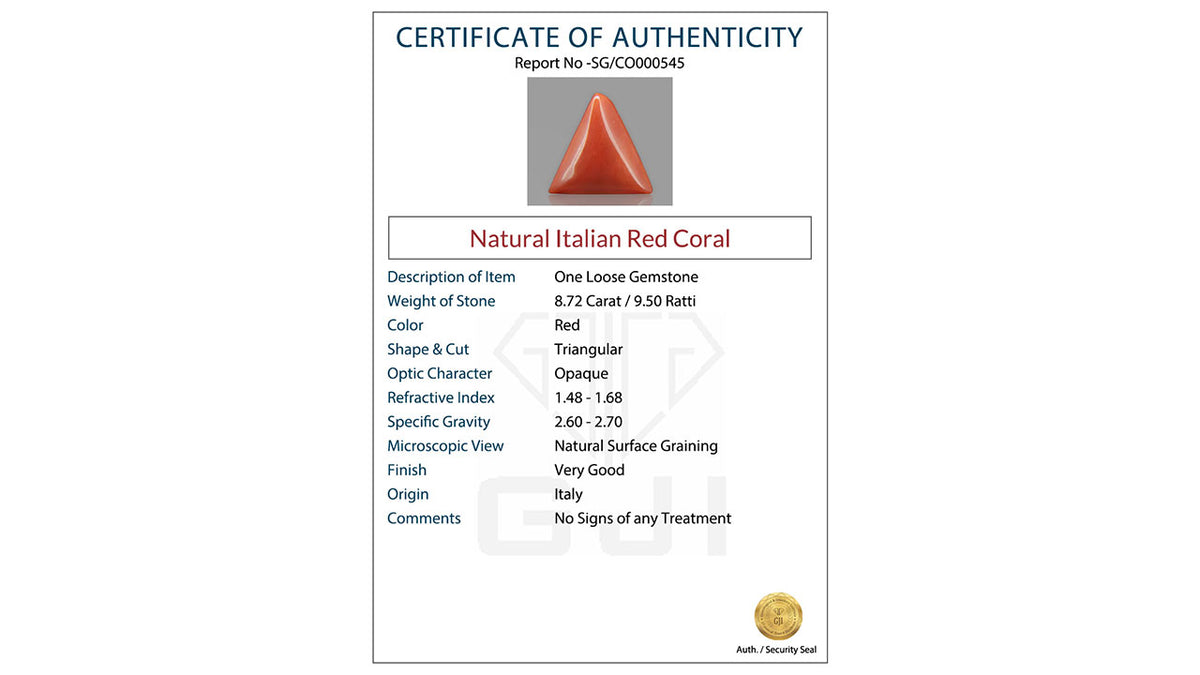 Buy GJI Certified 8.72 Carat Red Coral with lifetime guarantee