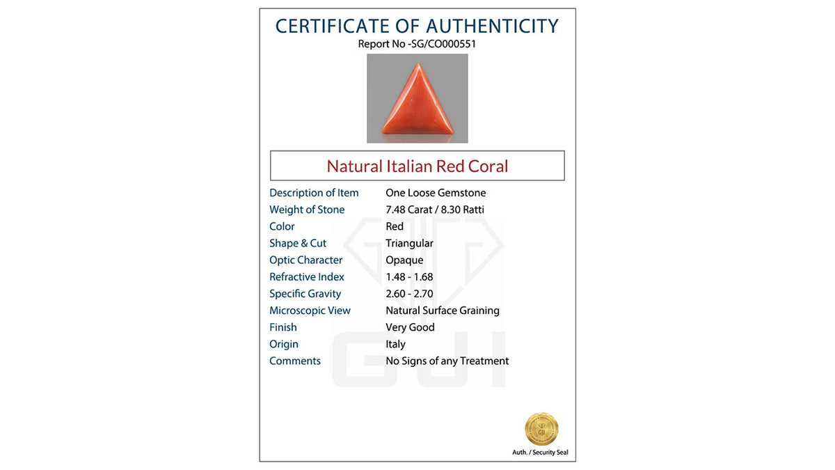 Buy GJI Certified 7.48 Carat Red Coral with lifetime guarantee