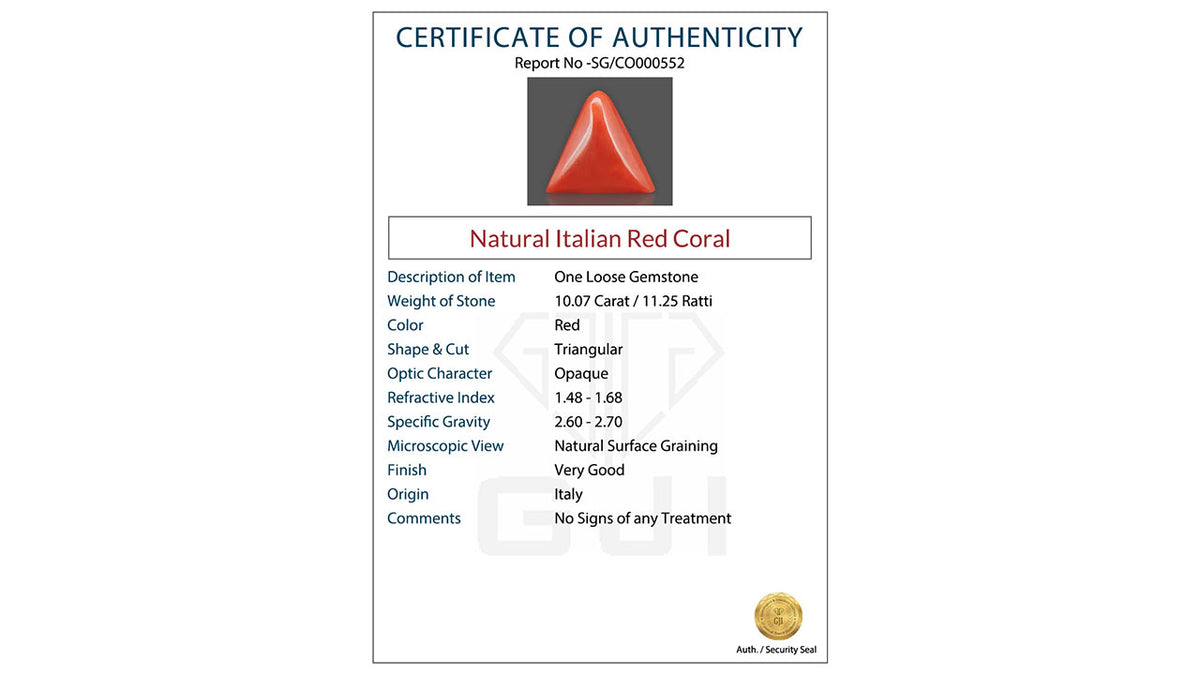 Buy GJI Certified 10.07 Carat Red Coral with lifetime guarantee