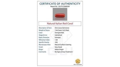Buy GJI Certified 7.46 Carat Red Coral with lifetime guarantee