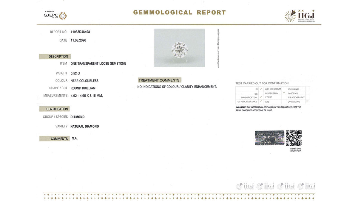 Buy IIGJ Certified 0.52 Carat Diamond with lifetime guarantee