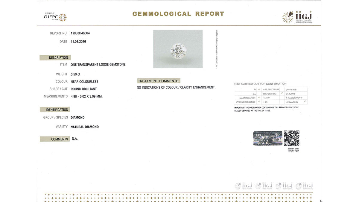 Buy IIGJ Certified 0.50 Carat Diamond with lifetime guarantee