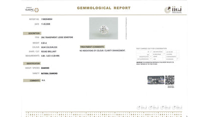 Buy IIGJ Certified 0.50 Carat Diamond with lifetime guarantee