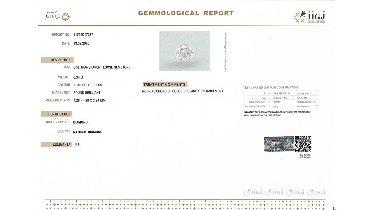 Buy GJI Certified 0.34 Carat Diamond with lifetime guarantee