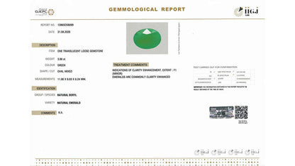 Buy IIGJ Certified 3.96 Carat Emerald with lifetime guarantee