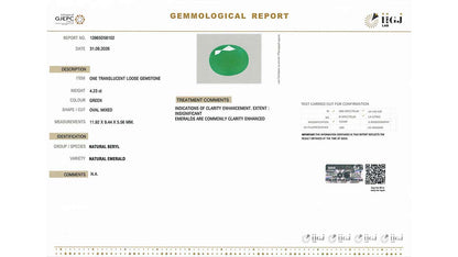 Buy IIGJ Certified 4.23 Carat Emerald with lifetime guarantee